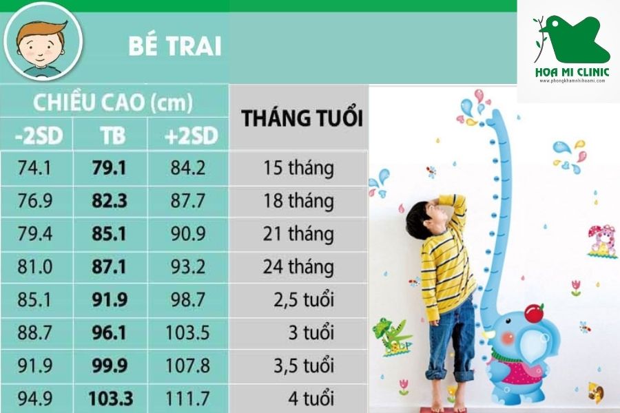 Bảng chiều cao chuẩn bé trai dưới 4 tuổi
