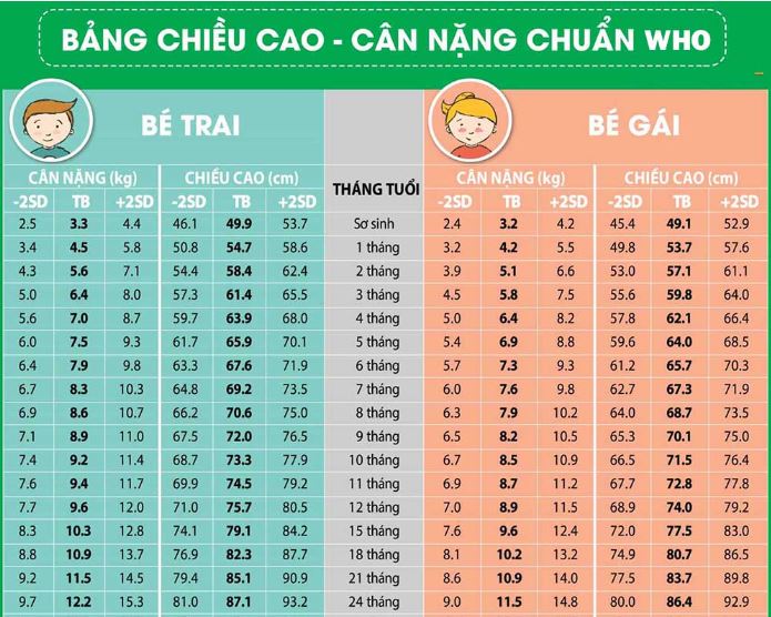 bảng chiều cao cân nặng